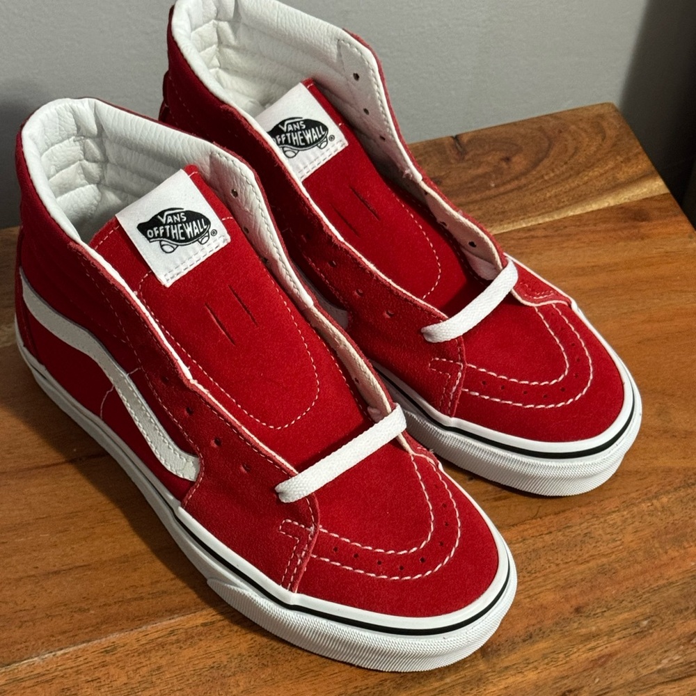 Vans Red and White Classic Slip-On Sneakers